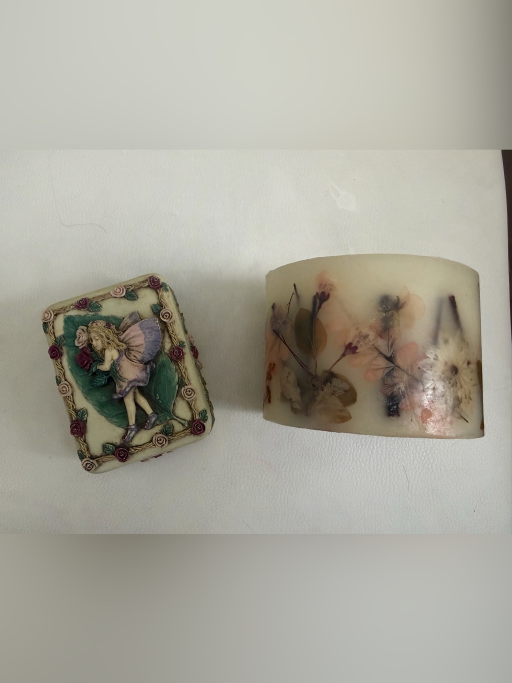 Whimsical Fairy Floral Pressed Wax Candle and Fairy Decorative Trinket Box